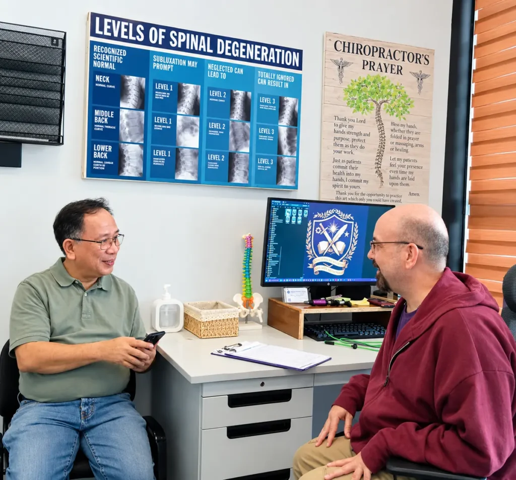 Dr. Steven Poppaw discussing a patient's health history